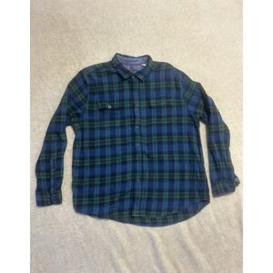 Woolrich Men's Forest Green,‎ Black & Navy Plaid Wool Shirt; Size XL Camping